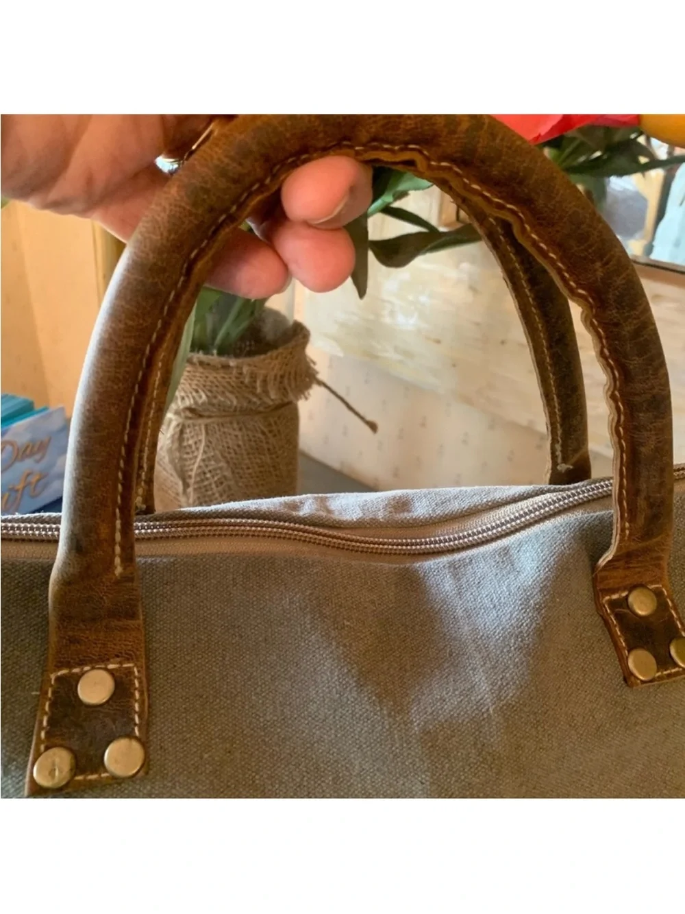 The Winston handmade Canvas bag Brown Leather Trim from the Barrel Shack